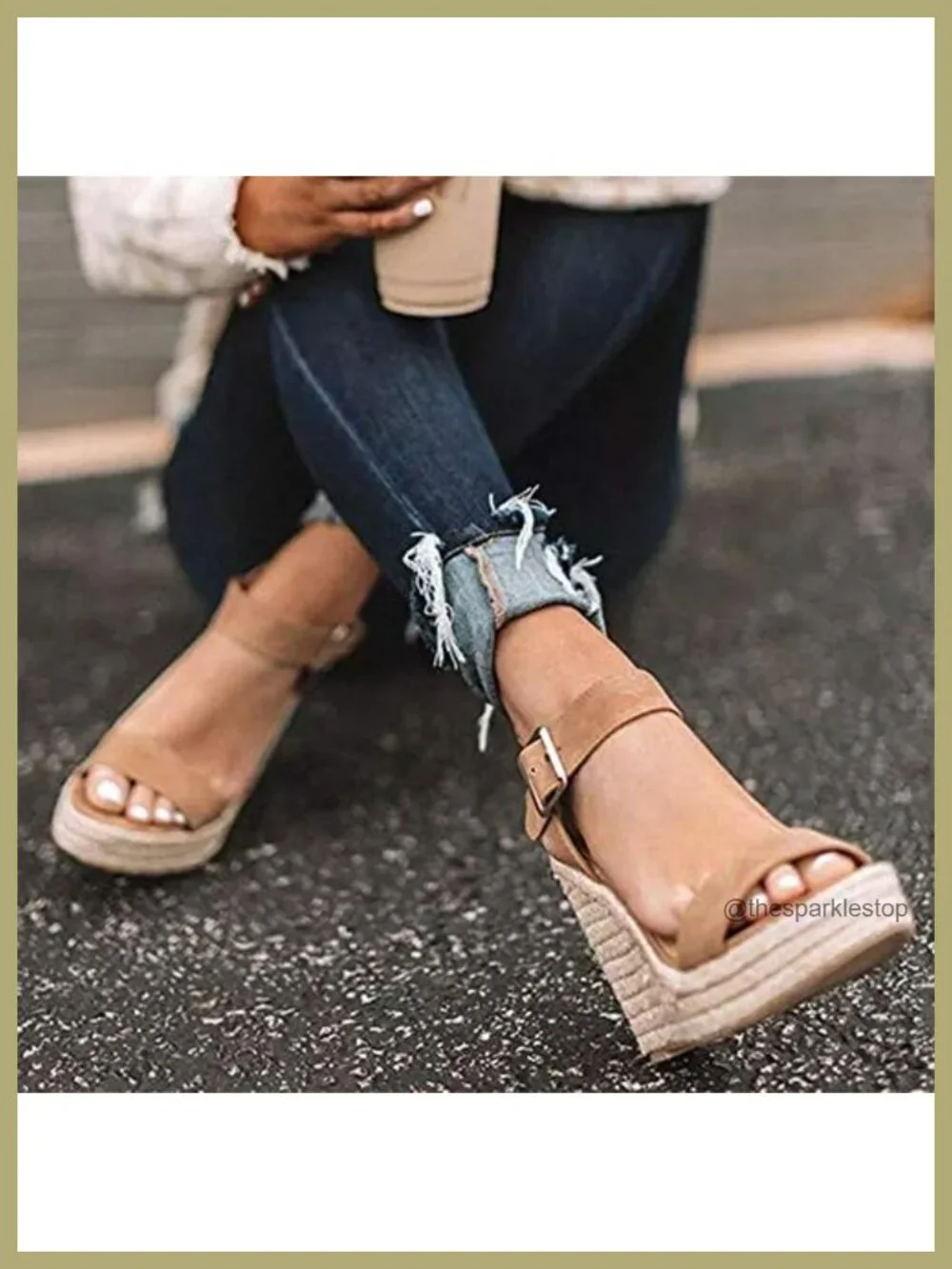 Woven Espadrille Wedge Sandals with Ankle Strap, Open Toe & Platform